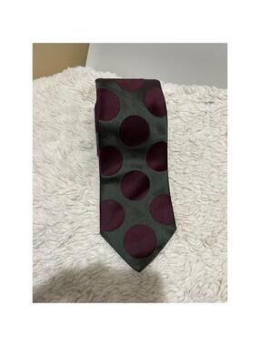 Richard James Saviile Row Men’s Tie 100% Silk Burgundy Green Circle Pattern